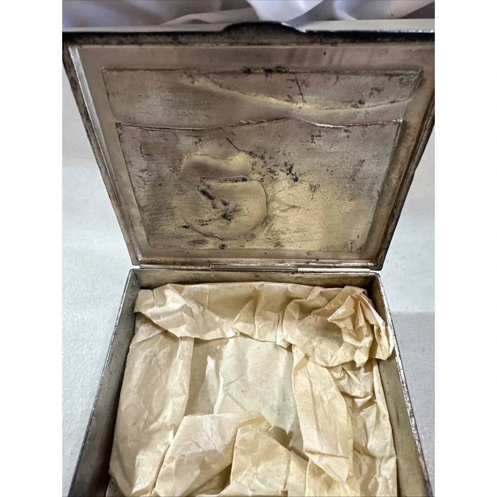 Vintage Deer In Forest Scene Metal Wood Trinket Jewelry Box Made In Japan